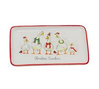 Carousel Home Christmas Quackers Ceramic Duck Plate | Festive Duck Design Christmas Serving Dish - 22x12cm