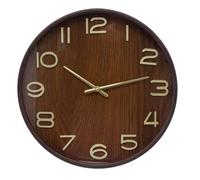 Carousel Home Dark Wood Wall Clock | Round Wooden Clock with Gold Hands for Kitchen, Living Room, Office & Rustic Decor - 38cm
