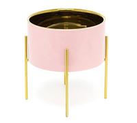 Carousel Home Elegant Pink and Gold Ceramic Indoor Plant Pot Planter with Stand, 17cm x 14cm
