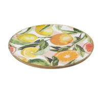 Carousel Home Extra Large Mango Wood Citrus Plate | 35cm Handcrafted Enamel Orchard Fruit Design Round Wooden Serving Platter for Entertaining