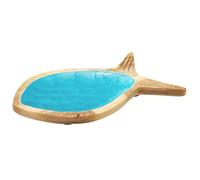 Carousel Home Fish Shaped Blue Enamel Trinket Dish, 30cm Mango Wood Coastal Jewellery Dish, Nautical Tray