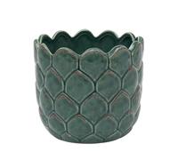 Carousel Home Green Ceramic Artichoke Plant Pot | Madagascar Teal Glazed Round Planter with Textured Finish - 12x14cm