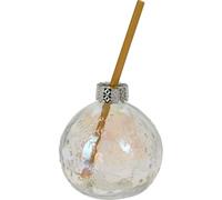 Carousel Home Iridescent Clear Christmas Bauble Drinking Jar | Tree Bauble Shaped Christmas Drinks Glass | Glass Drinking Jar with Straw | Novelty Christmas Bauble Drinking Glass