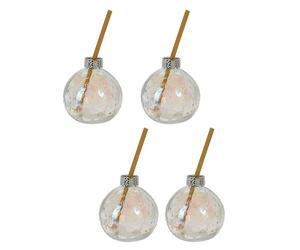 Carousel Home Iridescent Clear Christmas Drinking Jar | Tree Shaped Drinks Glass with Straw | Novelty Bauble Glass