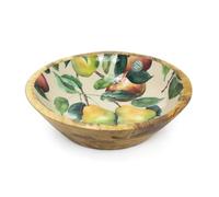 Carousel Home Large Mango Wood Bowl with Enamel Apples & Pears Design | Rustic Wooden Fruit Bowl & Decorative Serving Dish for Kitchen or Table - 24cm