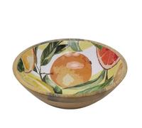 Carousel Home Large Mango Wood Citrus Bowl | 25cm Enamel Orchard Fruit Design Handcrafted Serving Bowl for Fruit, Salad, Pasta or Bread
