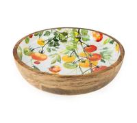 Carousel Home Large Mango Wood Tomato Serving Bowl, 30cm Handcrafted Wooden Salad and Fruit Bowl with Enamel Interior Rustic Mediterranean Kitchenware