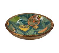 Carousel Home Large Teal Citrus Zest Wooden Fruit Bowl | Mango Wood Enamel Salad Bowl | Decorative Serving Dish - 30cm