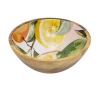 Carousel Home Medium Mango Wood Citrus Bowl | 17cm Enamel Orchard Fruit Design Kitchen Serving Bowl for Snacks, Dips, Desserts