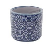 Carousel Home Mini Navy Blue Trellis Stoneware Plant Pot, 7cm Small Ceramic Planter Cachepot for Succulents, Herbs and Indoor Plants