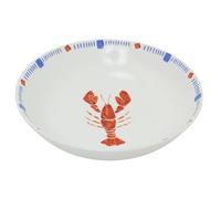 Carousel Home Nautical Lobster Pasta Bowl, 460ml Round Ceramic White Red Print Kitchen Bowl, Coastal Dinnerware - 20.5cm