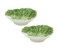 Carousel Home Pack of 2 Ceramic Cabbage Leaf Dishes | Green Leaf Serving Bowls for Snacks & Nibbles | Decorative Nature-Inspired Cabbage Plates - 15cm