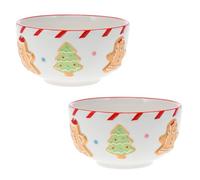 Carousel Home Pack of 2 Ceramic Christmas Gingerbread Bowls | Festive Gingerbread Cookie Bowls Christmas Tableware | Perfect for Serving Snacks, Soups, or Desserts - 14cm