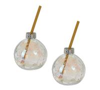 Carousel Home Pack of 2 Iridescent Clear Christmas Bauble Drinking Jar | Tree-Shaped Glass With Straw | Novelty Holiday Drinks Container
