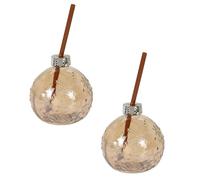 Carousel Home Pack of 2 Light Bronze Christmas Bauble Drinking Jar | Tree Bauble Shaped Christmas Drinks Glass | Glass Drinking Jar with Straw | Novelty Christmas Bauble Drinking Glass