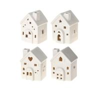 Carousel Home Pack of 4 Mini LED White Ceramic Houses | Christmas Village Light Up Houses | Festive Night Light Decorations - Design Varies