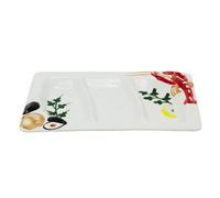 Carousel Home Rectangular Ceramic Seafood Serving Platter | Divided Nautical Plate with Lobster, Mussels & Lemon Design for Coastal Dining