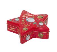 Carousel Home Red Star-Shaped Christmas Tin Storage Boxes | Festive Cookie Biscuit Tin Star Gift Box - 19cm