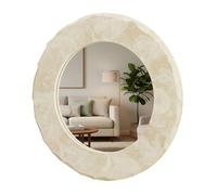 Carousel Home Round Marble Effect Wall Mirror, 30cm Wooden Frame Decorative Wall Mounted Mirror for Hallway Bedroom Living Room