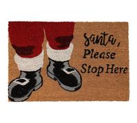 Carousel Home Santa Stops Here Christmas Doormat | Rectangular Entrance Christmas Welcome Door Mat | Non-slip PVC Backed Natural Coir Festive Doormat - 59x39cm
