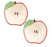 Carousel Home Set of 2 Apple Shaped Dishes | Red Ceramic Apple Bowls with Leaf Detail | Decorative Fruit Snack Bowls for Serving Nibbles - 13cm