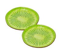 Carousel Home Set of 2 Ceramic Kiwi Plates, 16cm Round Green Glazed Fruit Shaped Snack Dishes for Desserts Tapas and Nibbles