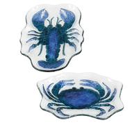 Carousel Home Set of 2 Coastal Glass Serving Plates | 1 Crab & 1 Lobster Design | Nautical Seafood Platter for Summer Dining & Coastal Decor - 26cm