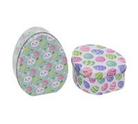 Carousel Home Set of 2 Easter Egg Shaped Metal Tins | 11cm Pastel Blue and White Decorative Storage Tins for Sweets, Chocolates or Keepsakes Trinket Tins Storage Pots