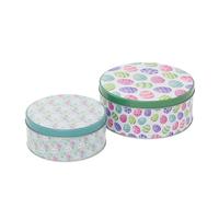 Carousel Home Set of 2 Easter Nesting Tins | Medium & Small Round Storage Tins with Playful Bunny & Easter Egg Designs