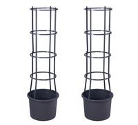 Carousel Home Set of 2 Extra Large Grey Tomato Planters with Support Cage, 4 Tier Vertical Tomato Grower Pots for Balcony, Patio or Garden