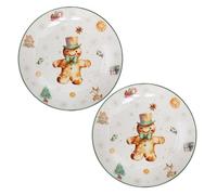 Carousel Home Set of 2 Gingerbread Christmas Side Plates | Ceramic Festive Tableware for Snacks, Desserts & Holiday Cheer - 19cm