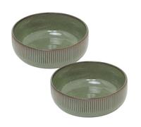 Carousel Home Set of 2 Green Stoneware Bowls, 520ml Reactive Glaze Ceramic Dining Bowls, Rustic Dinnerware Dishes - 15cm