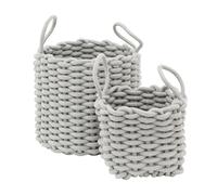 Carousel Home Set of 2 Grey Chunky Woven Storage Baskets, Cotton Rope Storage Baskets with Handles for Bedroom, Bathroom or Living Room
