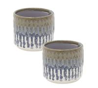 Carousel Home Set of 2 Mini Blue Reactive Glaze Ceramic Plant Pots, 8cm Small Succulent Planters Indoor Cactus Plant Pots Cachepots