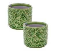 Carousel Home Set of 2 Mini Green Willow Stoneware Plant Pots, 7cm Small Ceramic Planters Cachepots for Succulents, Herbs and Indoor Plants