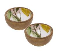 Carousel Home Set of 2 Mini Mango Wood Citrus Bowls | 11.5cm Enamel Orchard Fruit Design Snack Bowls for Snacks, Nibbles, Dips and Small Serving Dishes