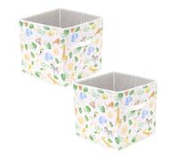 Carousel Home Set Of 2 Nursery Storage Box | Childrens Jungle Safari Storage Basket | Foldable Square Fabric Storage Cube For Kids