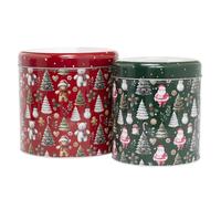 Carousel Home Set of 2 Round Christmas Tins | Festive Red & Green Storage for Cookies, Biscuits & Treats | Nostalgic Nesting Tins