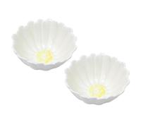 Carousel Home Set of 2 Small Daisy Bowls | White & Yellow Decorative Daisy Trinket Dishes | Round Scalloped Floral Ceramic Snack Bowls - 13cm