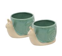 Carousel Home Set of 2 Snail Planters, 15cm Ceramic Snail-Shaped Plant Pots with Glossy Green Shell, Novelty Flower Pots
