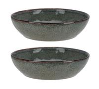Carousel Home Set of 2 Stoneware Deep Plates, 20cm Blue Brown Reactive Glaze Ceramic Pasta Bowls, Rustic Dishes Dinnerware Microwave & Dishwasher Safe