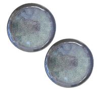 Carousel Home Set of 2 Stoneware Side Plates, 20cm Blue Brown Reactive Glaze Ceramic Side Plates Rustic Dinnerware Microwave & Dishwasher Safe