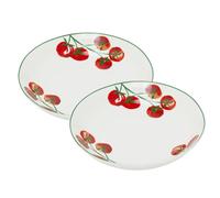 Carousel Home Set of 2 Vine Tomato Pasta Bowls, 420ml Ceramic Mediterranean Dinnerware, White Porcelain Shallow Serving Bowls - 20cm