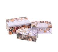 Carousel Home Set of 3 Gingerbread Christmas Storage Tins | Triple Festive Rectangle Nesting Tins | Fairy Cake Biscuit Cookie Muffin Treat Storage Set