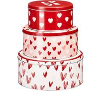 Carousel Home Set of 3 Heart Design Nesting Tins, Round Fairy Cake Storage Tins, Biscuit Cookie Muffin Stackable Kitchen Storage Tins
