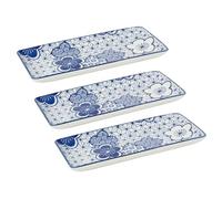 Carousel Home Set of 3 Japanese Style Blue and White Ceramic Serving Platters, 24.5cm Rectangular Sushi Snack Tray Chinoiserie Serving Dishes