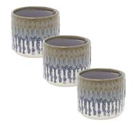 Carousel Home Set of 3 Mini Blue Reactive Glaze Ceramic Plant Pots, 8cm Small Succulent Planters Indoor Cactus Plant Pots Cachepots