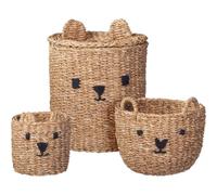 Carousel Home Set of 3 Seagrass Teddy Bear Storage Baskets | Cute & Practical Toy Organisers for Kids Rooms & Nurseries | Children's Storage Baskets