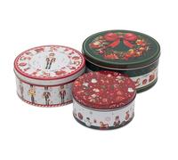 Carousel Home Set of 3 Traditional Christmas Storage Tins | Triple Festive Gnome Round Nesting Tins | Fairy Cake Biscuit Cookie Muffin Treat Storage Set