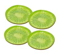 Carousel Home Set of 4 Ceramic Kiwi Plates, 16cm Round Green Glazed Fruit Shaped Snack Dishes for Desserts Tapas and Nibbles